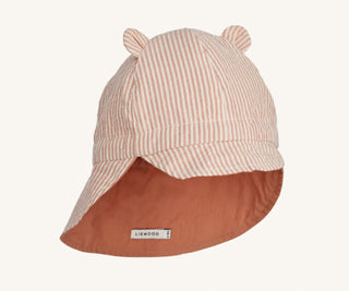 Liewood Gorm Reversible Seersucker Sun Hat With Ears - Stripe Tuscany rose Sandy